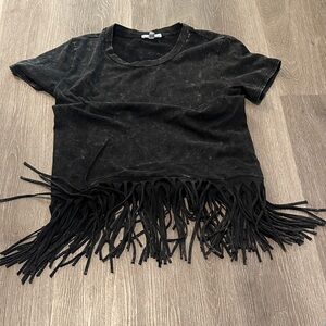 MACARON Black Fringe Top